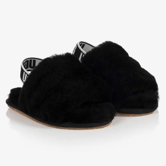 UGG Other - UGG Kids Black Fluff Yeah Slides Fuzzy Slippers Size 1